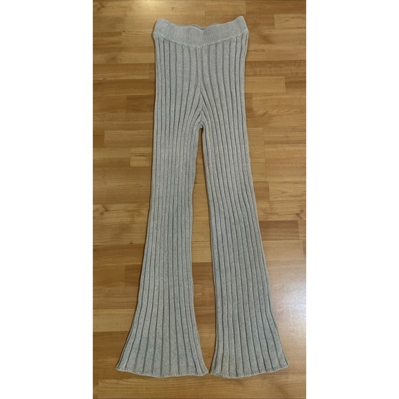 Free‎ People Beach Imogene Pants Beige Sweater Knit Ribbed -Size Small - Picture 2 of 11